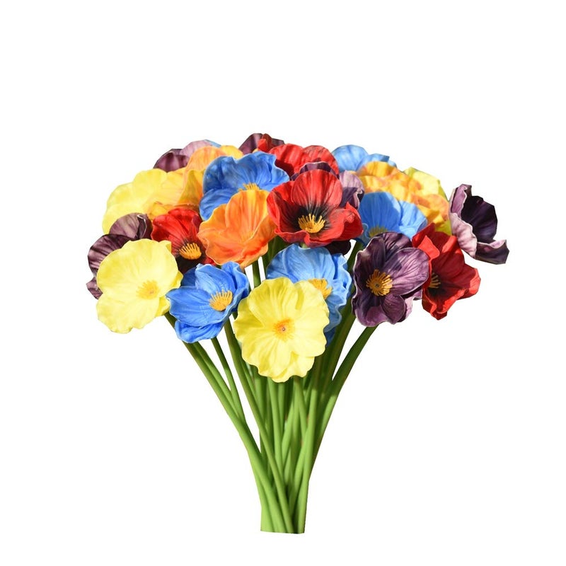 Mandy's PU Multicolor Poppy Artificial Flowers 30 Stems 11.6" Realistic Faux Flowers for Thanksgiving and Christmas Decorations Wedding Centerpiece Home Decor DIY Arrangements - Image 1